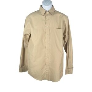 Lands End Shirt Mens Medium Tall MT Tan Khaki‎ Roll Tab Sleeve Hiking